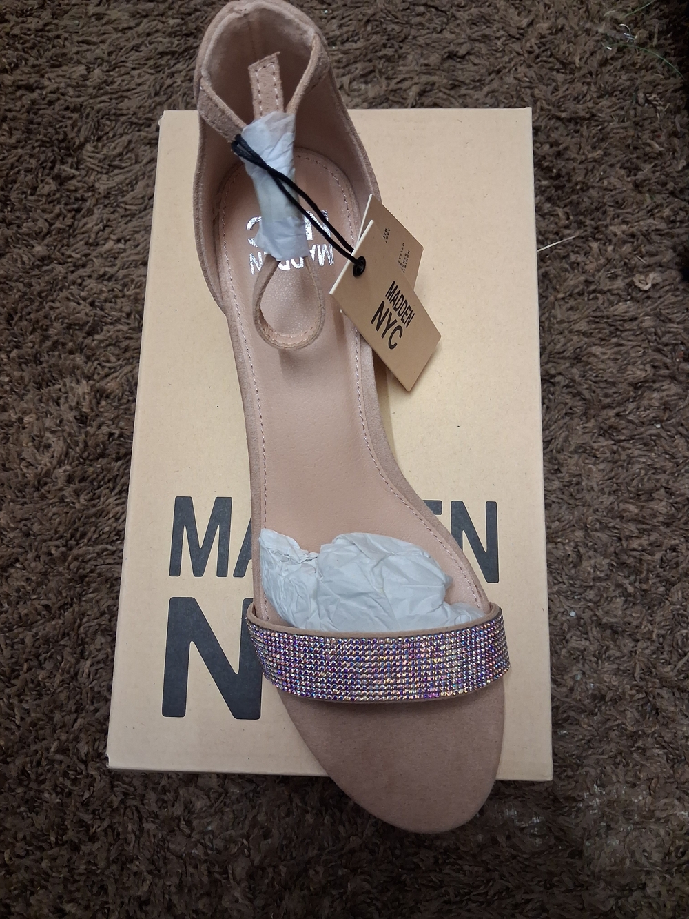 Women’s BLUSH Suede Ankle-Strap Sandal with Crystal Band Madden NYC Size 9 1/2